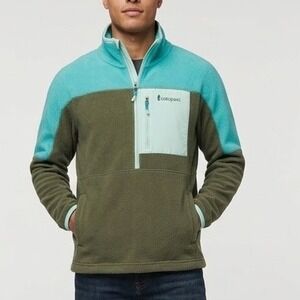 Cotopaxi Mens Abrazo Half Zip Fleece Jacket Medium Teal Green Olive Colorblock